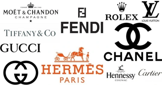 Logos of major global fashion brands illustrating international market competition in contemporary fashion.